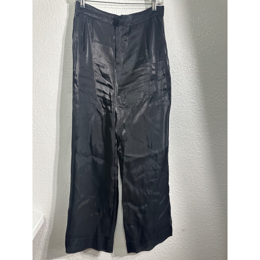 Le Lis Collection Womens Black Sheer Wide Leg Shimmer Pants Size M High Rise